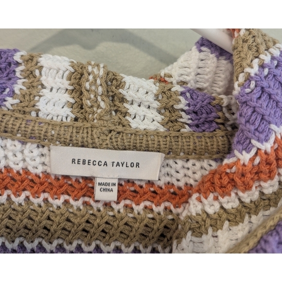 Rebecca Taylor Cotton Multi Colored Chevron Striped Knit Sweater Hoodie Small - Picture 5 of 9